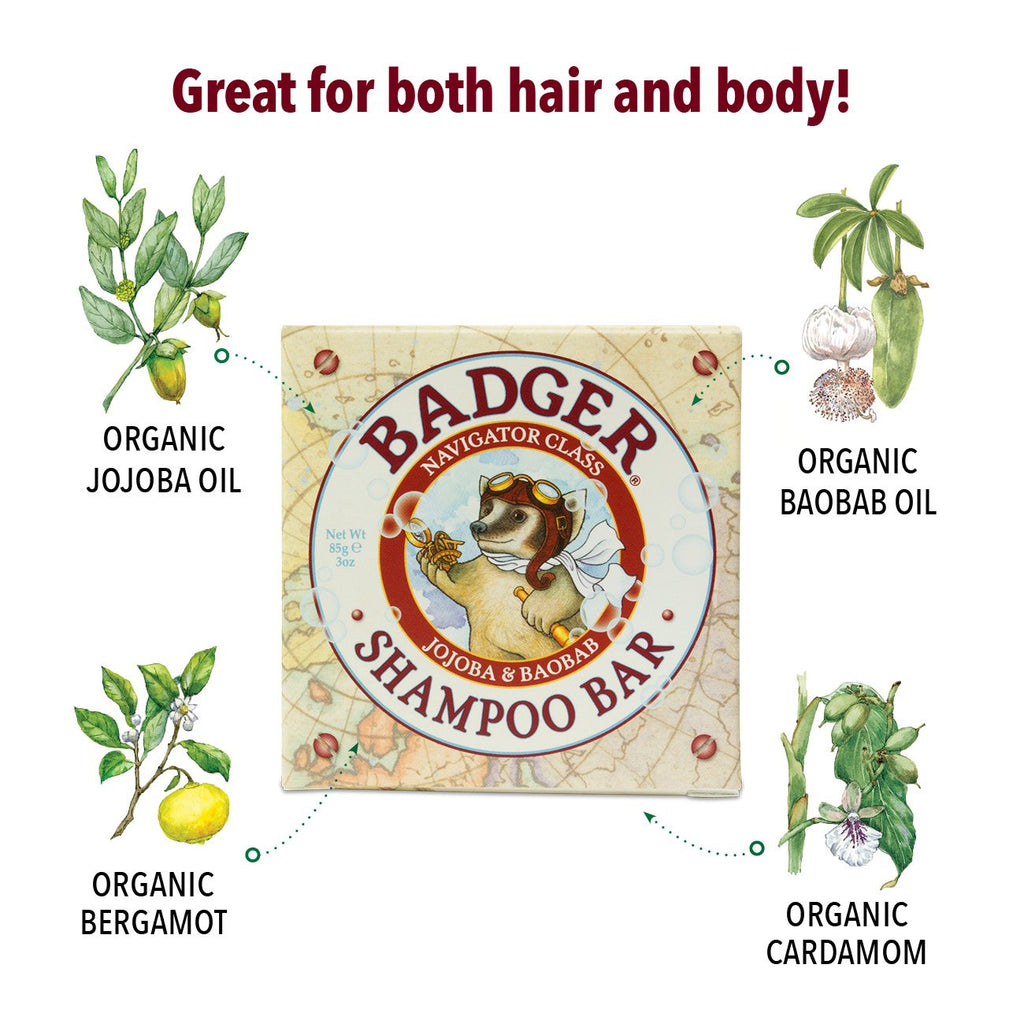 Badger Shampoo Bar with Jojoba & Baobab
